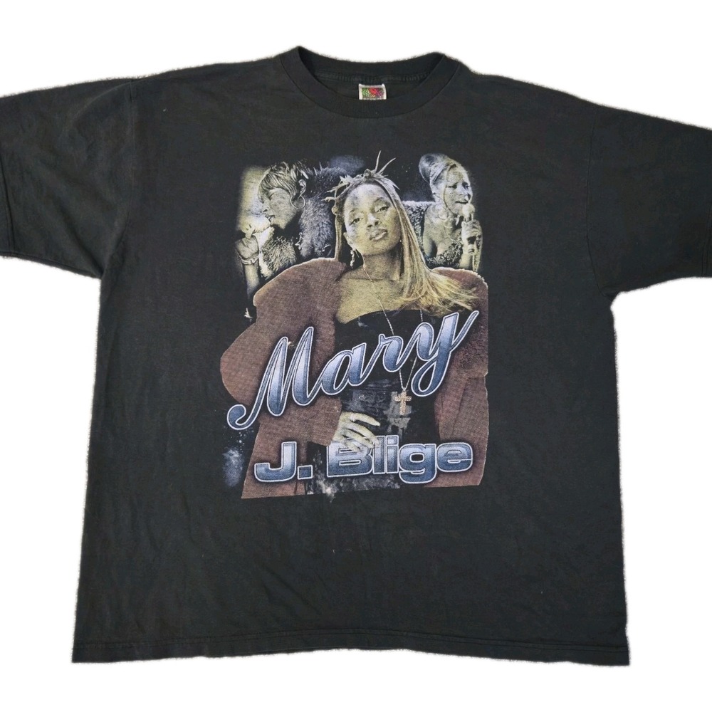 RARE Vintage Mary J Blige Rap T-Shirt  Hip Hop Size XL Faded 90s Double-Sided